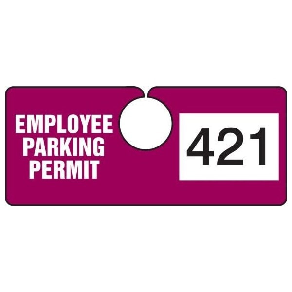 Accuform Parking Permit Tag, EMPLOYEE PARKING PERMIT Numbered 800-899, Maroon, 2in x 4.75in, 100PK TNT421MRJ - main